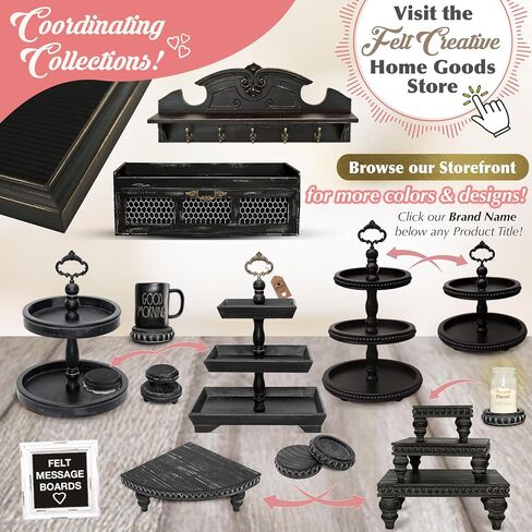 2 Tiered Tray Wooden Serving Stand by Felt Creative Home Goods. Small Beaded Tray for Home Decor Display Farmhouse Country Decoration Kitchen or Dining. Includes 3 Finial Custom Handles (Brown) in Saudi Arabia