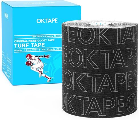 شريط كرة القدم OK TAPE Turf، شريط علم الحركة عريض للغاية، شريط رياضي، شريط رياضي مقاوم للماء (أسود) 4 بوصات × 21 قدم in Kuwait