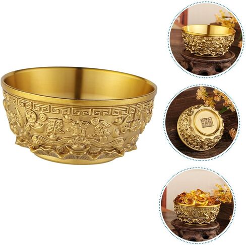 وعاء الكنز النحاسي من DECHOUS Feng Shui: وعاء نقود الرخاء، حوض الكنز الذهبي، قطع مركزية محظوظة جيدة للمكتب المنزلي - 4 بوصة in Kuwait