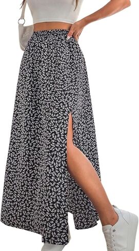 Verdusa Women's Plus Size Floral Slit Maxi Skirts Beach Vacation High Waisted Long Skirt in Kuwait