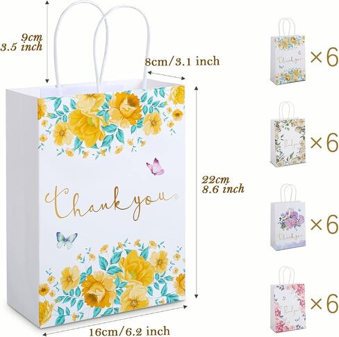 Small Thank You Gift Bags 12 Pack Floral Design Thank You Bags with Handles, 8.6" X 6.2" X 3" White Kraft Paper Bags Favor Bag Gift Bags for Small Business Wedding Bridal Shower Baby Shower in Saudi Arabia