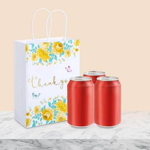 Small Thank You Gift Bags 12 Pack Floral Design Thank You Bags with Handles, 8.6" X 6.2" X 3" White Kraft Paper Bags Favor Bag Gift Bags for Small Business Wedding Bridal Shower Baby Shower in Saudi Arabia