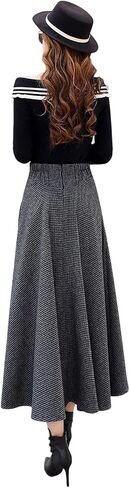 Plaid Wool Skirt for Women Fall Winter Long A-Line Vintage High Waist Pleated Tartan Swing Skirts in Saudi Arabia