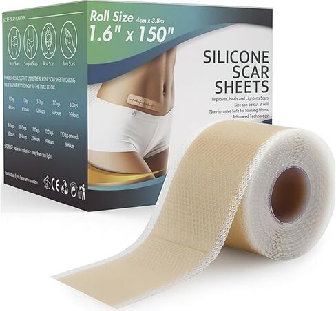 Silicone Scar Sheets 1.6" x 120" - Medical Grade, Long-Lasting, Reusable Tape Roll for C-Section, Surgical Scars, Keloid, Acne, Tummy Tuck Recovery & Wrinkle Treatment in Saudi Arabia