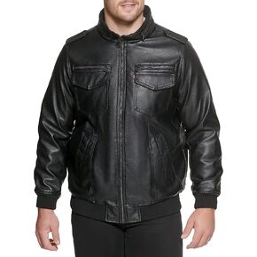 سترة Levi's للرجال من الجلد الصناعي Aviator Bomber (مقاسات عادية وكبيرة وطويلة)، مبطنة باللون الأسود/الشيربا in Kuwait