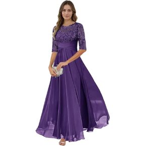 Lace Appliques Mother of The Bride Dresses with Sleeves Chiffon Pleated Scoop Neck Corset for Weddings in Saudi Arabia