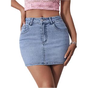 MakeMeChic Women's Casual High Waist Bodycon Jean Skirt Button Zipper Fly Mini Denim Skirt Blue D X-Small in Kuwait