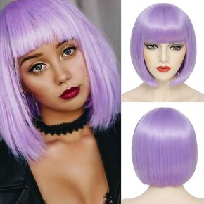 Burgundy Bob Wig With Bangs Short Dark Red Bob Wigs For Women Lavender Straight Bob Bangs Wig 10 Inch Heat Resistant Synthetic Hair Natural Looking For Daily in Saudi Arabia