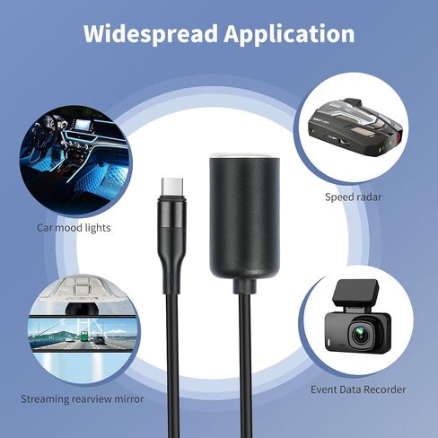 3.3FT USB C Male to 12V Car Cigarette Lighter Socket Female Converter Cable - Car Power Outlet Converter for USB-C Devices in Kuwait