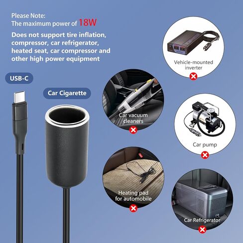 3.3FT USB C Male to 12V Car Cigarette Lighter Socket Female Converter Cable - Car Power Outlet Converter for USB-C Devices in Kuwait