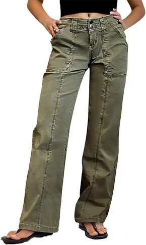 بنطال نسائي من Flamingals ذو ساق مستقيمة متوسط ​​الارتفاع كاجوال ذو درزات أمامية وجيب قلاب in Kuwait