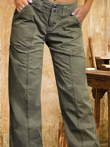 بنطال نسائي من Flamingals ذو ساق مستقيمة متوسط ​​الارتفاع كاجوال ذو درزات أمامية وجيب قلاب in Kuwait