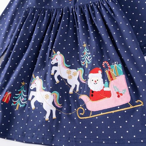 Hongshilian Girl's Cotton Christmas Dress Cute Cartoon Appliques Long Sleeved Swing A-Line Casual Tunic Playwear in Kuwait