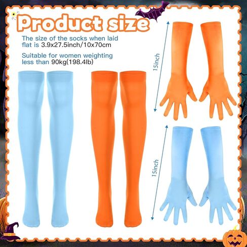 10 Pcs Halloween Women Costume Include Orange and Blue Top Hat,Bow Ties,Gloves Socks and Canes for Movie Character Cosplay in Kuwait