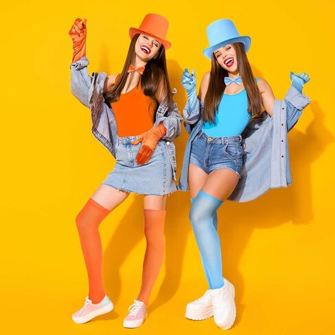 10 Pcs Halloween Women Costume Include Orange and Blue Top Hat,Bow Ties,Gloves Socks and Canes for Movie Character Cosplay in Kuwait