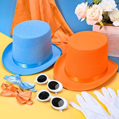 10 Pcs Halloween Women Costume Include Orange and Blue Top Hat,Bow Ties,Gloves Socks and Canes for Movie Character Cosplay in Kuwait