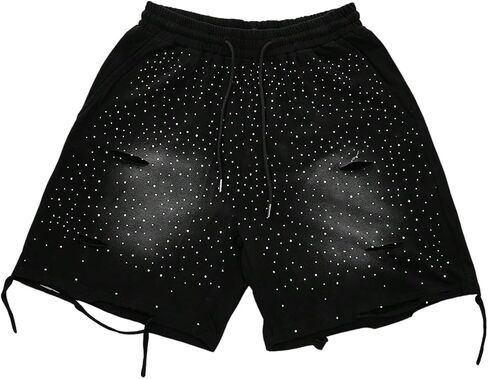 SOLY HUX Men's Rhinestone Sparkly Shorts Drawstring Waist Distressed Summer Party Track Shorts in Saudi Arabia