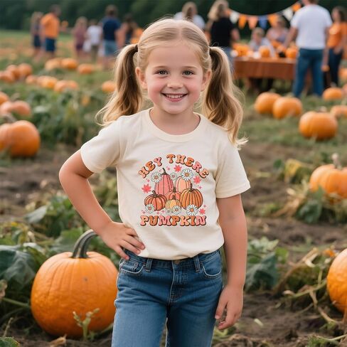 Girls Thanksgiving Shirt Pumpkin Bow T-Shirt Fall Cotton Short Sleeve Tees 2-12 Years in Kuwait