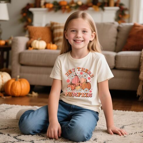Girls Thanksgiving Shirt Pumpkin Bow T-Shirt Fall Cotton Short Sleeve Tees 2-12 Years in Kuwait