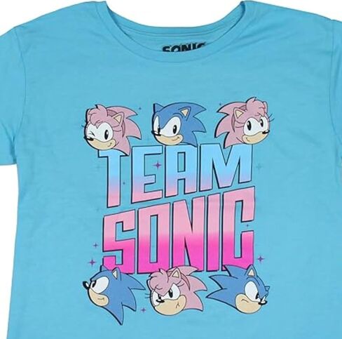 Mad Engine Girls Sonic The Hedgehog Graphic Short Sleeve T-Shirt Featuring Sonic & Amy- Sizes XS-XL in Saudi Arabia