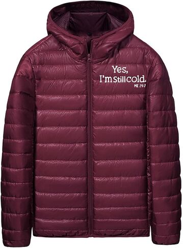 SHOPESSA Puffer Jacket Men Packable Down Jacket Hooded Lightweight Winter Coat Full-Zip Quilted Warm Outerwear in Kuwait