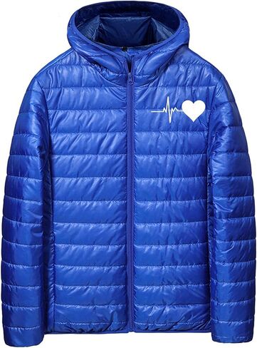 SHOPESSA Puffer Jacket Men Packable Down Jacket Hooded Lightweight Winter Coat Full-Zip Quilted Warm Outerwear in Kuwait