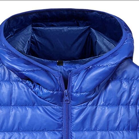SHOPESSA Puffer Jacket Men Packable Down Jacket Hooded Lightweight Winter Coat Full-Zip Quilted Warm Outerwear in Kuwait