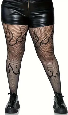 Women's Fire Patterned Fishnet Tights Fire Blaze Pantyhose, Flames Tights, Fire Mesh Stockings for Halloween Cosplay in Kuwait