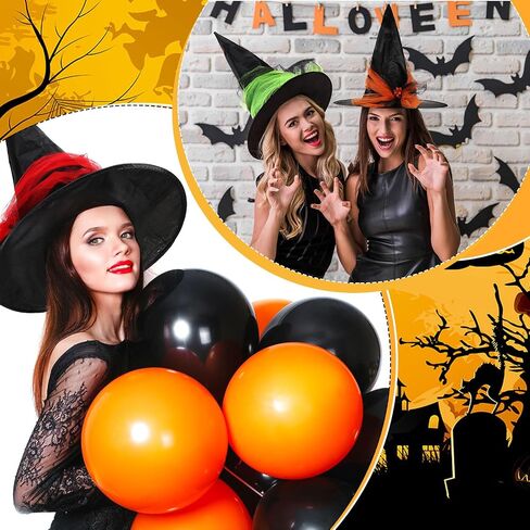 Mepase 4 Pieces Halloween Black Witch Hat Wizard Hat Costume Party Hats for Women Halloween Dress Decorations Cosplay Birthday Masquerade Accessory in Saudi Arabia