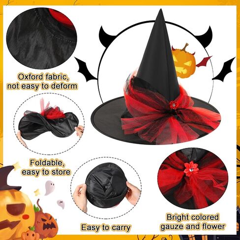 Mepase 4 Pieces Halloween Black Witch Hat Wizard Hat Costume Party Hats for Women Halloween Dress Decorations Cosplay Birthday Masquerade Accessory in Saudi Arabia