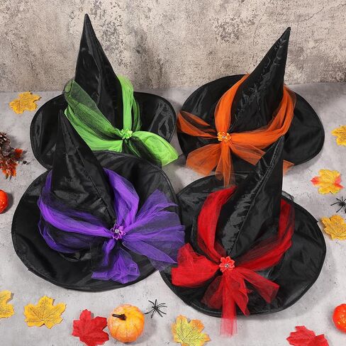 Mepase 4 Pieces Halloween Black Witch Hat Wizard Hat Costume Party Hats for Women Halloween Dress Decorations Cosplay Birthday Masquerade Accessory in Saudi Arabia