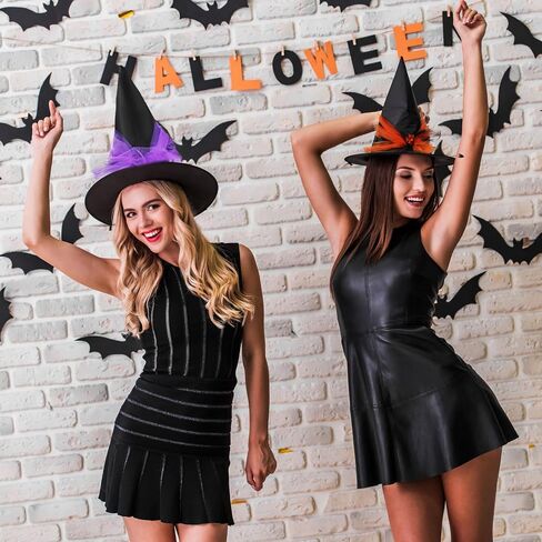 Mepase 4 Pieces Halloween Black Witch Hat Wizard Hat Costume Party Hats for Women Halloween Dress Decorations Cosplay Birthday Masquerade Accessory in Saudi Arabia