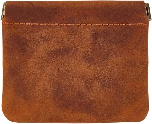 Mini Cowhide Coin Purse Leather Lipstick Storage Bags Rectangle Pouches Shrapnel Wallets Portable Mini Snap Closure Organizer Pouch No Zipper Wallet for Coin Cards Jewelry Saddle Brown in Saudi Arabia