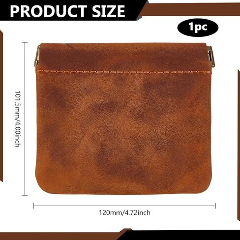 Mini Cowhide Coin Purse Leather Lipstick Storage Bags Rectangle Pouches Shrapnel Wallets Portable Mini Snap Closure Organizer Pouch No Zipper Wallet for Coin Cards Jewelry Saddle Brown in Saudi Arabia