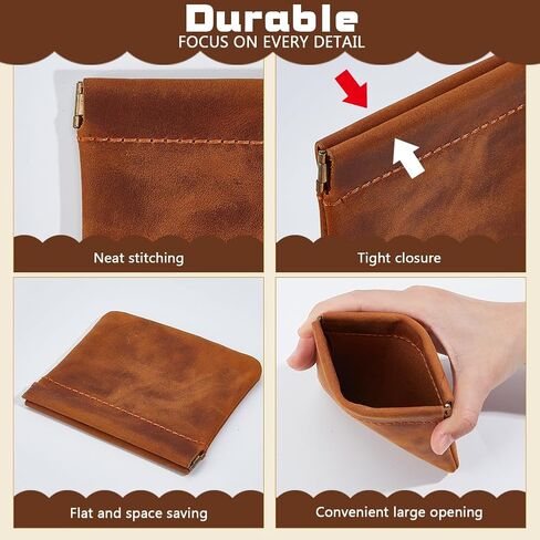 Mini Cowhide Coin Purse Leather Lipstick Storage Bags Rectangle Pouches Shrapnel Wallets Portable Mini Snap Closure Organizer Pouch No Zipper Wallet for Coin Cards Jewelry Saddle Brown in Saudi Arabia