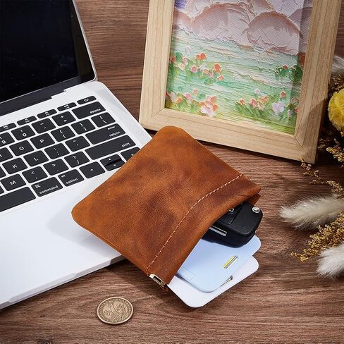 Mini Cowhide Coin Purse Leather Lipstick Storage Bags Rectangle Pouches Shrapnel Wallets Portable Mini Snap Closure Organizer Pouch No Zipper Wallet for Coin Cards Jewelry Saddle Brown in Saudi Arabia