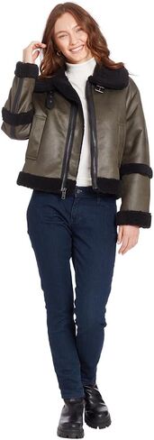 FRYE Women's Zip FT Faux Shearling Bomber, Olive in Saudi Arabia
