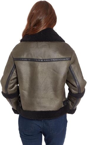 FRYE Women's Zip FT Faux Shearling Bomber, Olive in Saudi Arabia