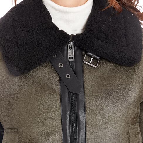FRYE Women's Zip FT Faux Shearling Bomber, Olive in Saudi Arabia