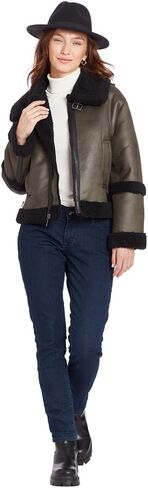 FRYE Women's Zip FT Faux Shearling Bomber, Olive in Saudi Arabia