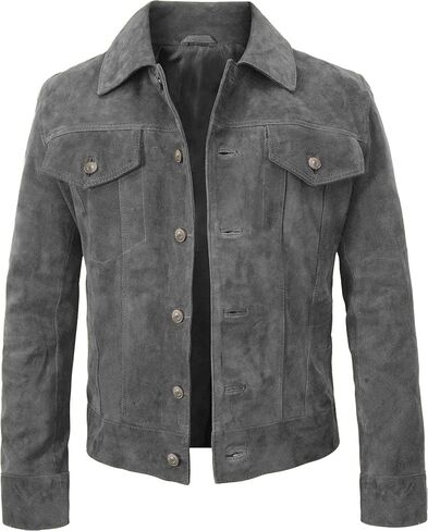 Suede Leather Trucker Jacket Men - Mens Western Style Cowboy Suede Leather Coat - Vintage Motorcycle Jacket in Saudi Arabia