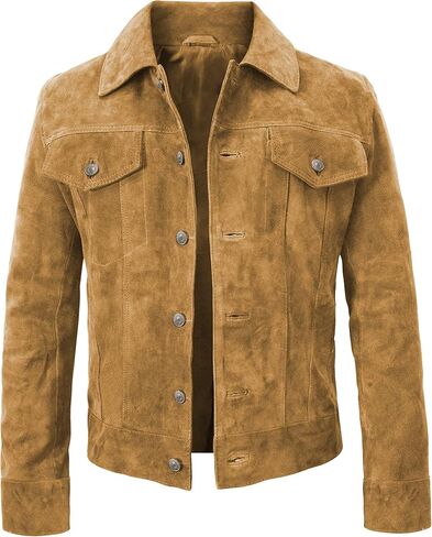 Suede Leather Trucker Jacket Men - Mens Western Style Cowboy Suede Leather Coat - Vintage Motorcycle Jacket in Saudi Arabia