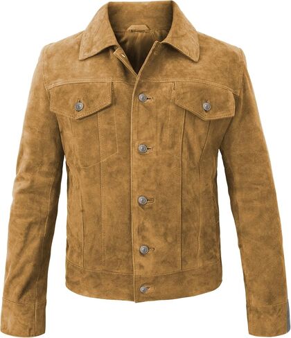 Suede Leather Trucker Jacket Men - Mens Western Style Cowboy Suede Leather Coat - Vintage Motorcycle Jacket in Saudi Arabia