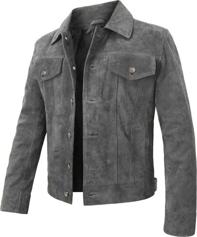 Suede Leather Trucker Jacket Men - Mens Western Style Cowboy Suede Leather Coat - Vintage Motorcycle Jacket in Saudi Arabia
