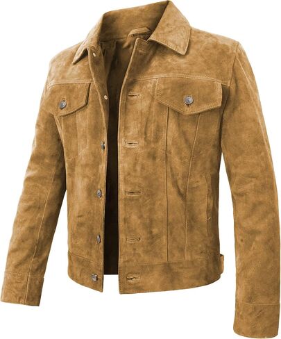 Suede Leather Trucker Jacket Men - Mens Western Style Cowboy Suede Leather Coat - Vintage Motorcycle Jacket in Saudi Arabia