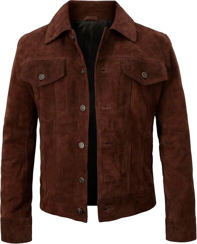 Suede Leather Trucker Jacket Men - Mens Western Style Cowboy Suede Leather Coat - Vintage Motorcycle Jacket in Saudi Arabia