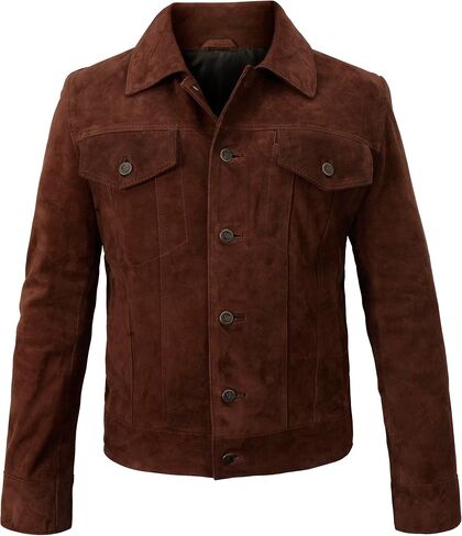 Suede Leather Trucker Jacket Men - Mens Western Style Cowboy Suede Leather Coat - Vintage Motorcycle Jacket in Saudi Arabia