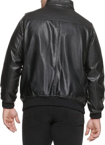 سترة Levi's للرجال من الجلد الصناعي Aviator Bomber (مقاسات عادية وكبيرة وطويلة)، مبطنة باللون الأسود/الشيربا in Kuwait