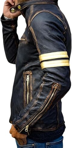 Men's Cafe Racer Motorcycle Jacket - Real Lambskin Distressed Leather Slim Fit Vintage Biker Jackets for Men in Kuwait