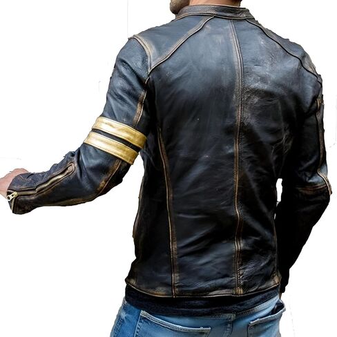 Men's Cafe Racer Motorcycle Jacket - Real Lambskin Distressed Leather Slim Fit Vintage Biker Jackets for Men in Kuwait